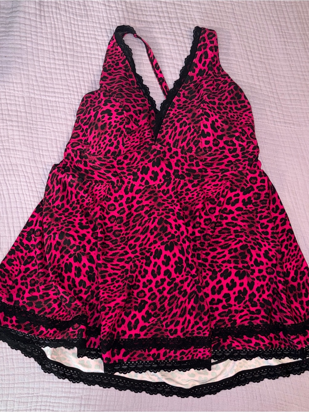 torrid Hot Pink & Black Leopard Lace-Trim Swim Dress with attached bottoms